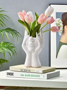 1pc White Ceramic Face Vase, Female Form Head Half Body Bust Vases Boho Minimalism Decorative Modern Nordic Style Flower Vase For Home Living Room Office Decor Best Gifts Birthday Graduation