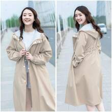 韓國風褸型女式雨衣，成人防水防風長袖騎行甜美女孩用 - 藏蓝色 - 查看 3