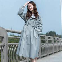 韓國風褸型女式雨衣，成人防水防風長袖騎行甜美女孩用 - 藏蓝色 - 查看 9