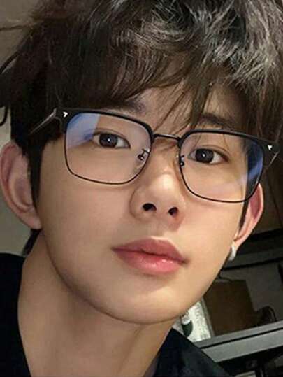 1 pieza Gafas antirrayos azules de alta definición, gafas vintage de cristal transparente para hombres miopes, gafas de moda con montura semitransparente