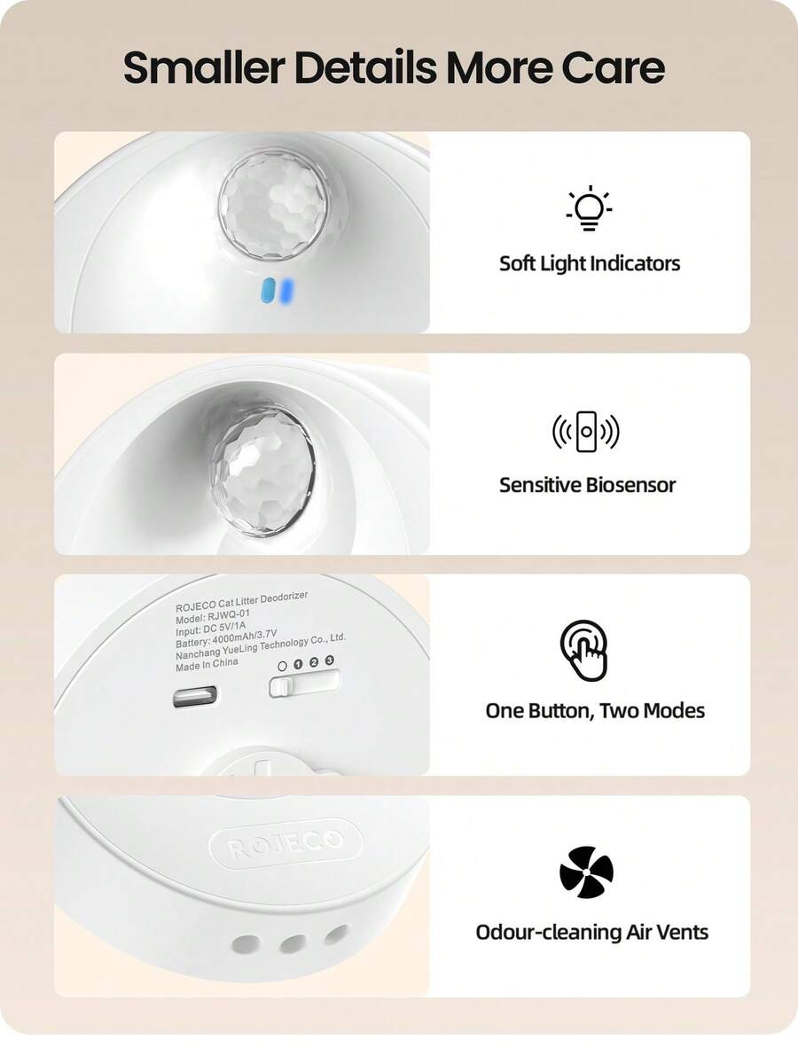 ROJECO ROJECO 4000mAh Smart Pet Cat Odor Purifier For Cat Litter Box