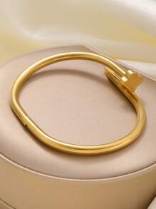 2pcs Luxury Stainless Steel Four-Leaf Clover Bangle & Bracelet Set, Versatile Jewelry Gift For Women Valentines,Mom,Mother,Mother's Day,Gift - Yellow Gold - View 5