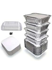 20pcs/50pcs Disposable Aluminum Foil Containers With Lids - Silver - View 4