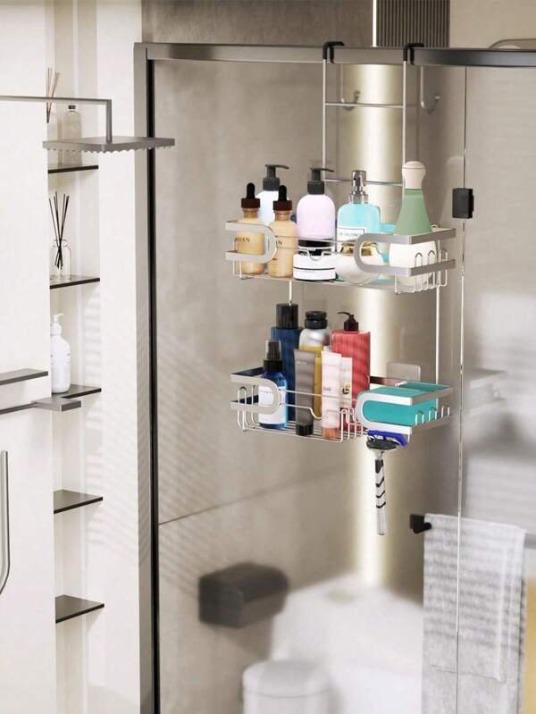 1 pezzo Gancio regolabile in argento per porta, organizer da cucina, scaffale da bagno, ripiano scolapiatti