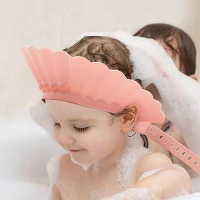 1 Pc Baby Shower Cap Shield, Pink Bathing Cap Bath Hat Bathing Silicone Protection, Soft Adjustable Visor Hat For Protector Head Eye Ear
