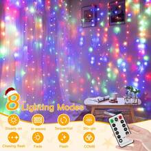 1pc 3m X 1m 100 LEDs / 3m X 3m 300 LEDs Copper Wire String Lights Fairy Lights Curtain Lights, Waterproof, With Remote Control, Hooks, For Decor In Halloween, Christmas, Festivals,Room Decor Christmas Decor Christmas Light Bedroom Decor Home Decor Party Decor Holiday Festivalchristmas Gift Thanksgiving Christmas Tree Decor Ornaments - 彩色 - 查看 4