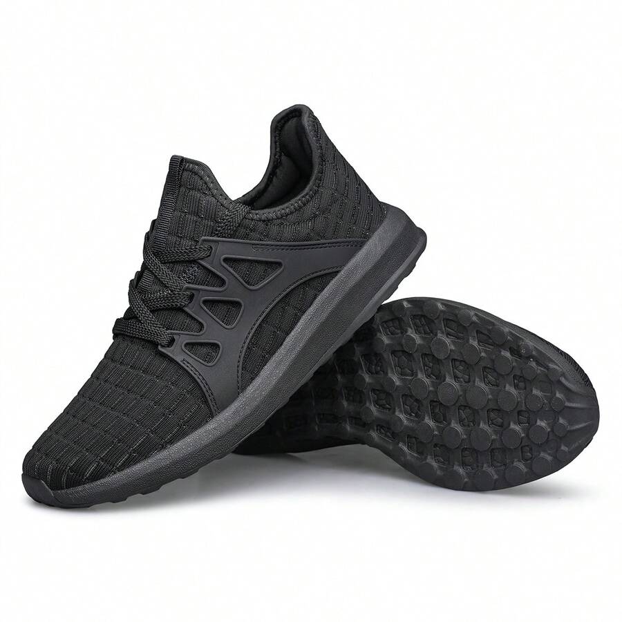 Men's Walking Shoes Breathable Lightweight Comfortable Non Slip Sneakers Running Tennis Workout Shoes - 黑色 - 查看 1
