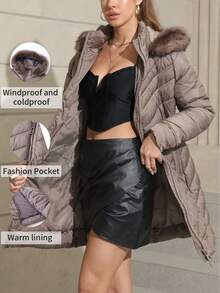 Giolshon Women's Puffer Jacket With Fluffy Hooded Collar, Down Coat For Autumn/Winter - Camel - View 4