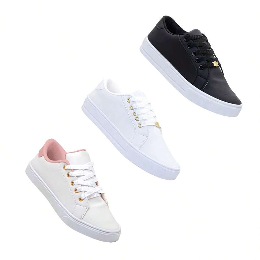 Kit 3 Pairs Women's Casual Basic Sneakers Lightweight Comfortable Soft - 乾枯玫瑰色 - 查看 1