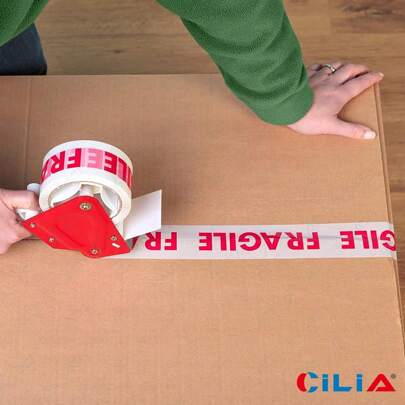  CILIA 1/3 Roll 1.88" X 165' Fragile Tape - Permanent Adhesive, Packaging Warning Labels, Suitable For Shipping Boxes, Parcels, Pallets