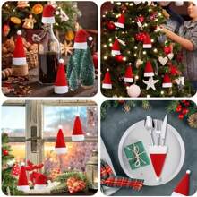 5/10/20 sztuk Mini czapki Mikołaja Spraw, aby Twój świąteczny prezent na imprezę był błyszczący i zestawy zastawy stołowej! Świąteczny prezent Czapka z lizakiem do rękodzieła, Mini czapka Mikołaja na świąteczny prezent - Wielokolorowe - Zobacz 5