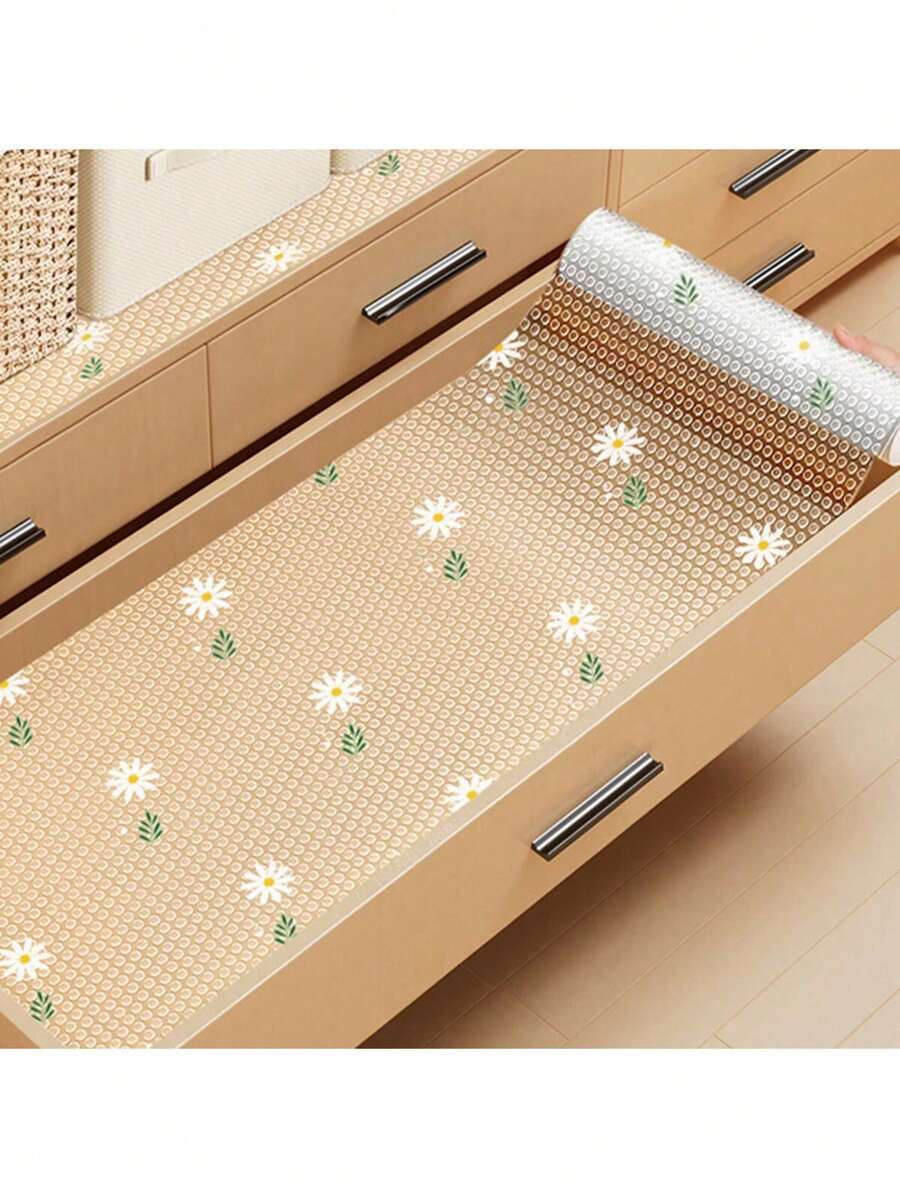1 Roll Chrysanthemum Leaf Shelf Liner For Kitchen NonStick