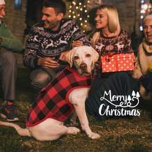 经典格子狗夹克，带尼龙按扣和反光条纹的保暖加厚外套，可翻转防风狗衣服，适合小型、中型和大型犬 - 紅色 - 查看 7