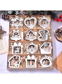 3PCS Farmhouse Drewniane ozdoby świąteczne w kształcie płatków śniegu, wiszące ozdoby choinkowe, drewniane ozdoby decoupage DIY Craft w kształcie płatków śniegu, rustykalne ozdoby reniferowe, zimowe dekoracje świąteczne w krainie czarów ze sznurkiem, Halloween, dekoracja na Halloween