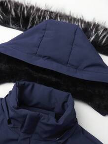 Men Fuzzy Hooded Padded Coat - Navy Blue - View 6