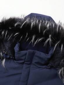 Men Fuzzy Hooded Padded Coat - Navy Blue - View 5