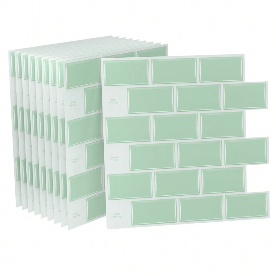 Tile Stickers Kitchen Tile Stickers 3D Self-Adhesive Tiles Adhesive Film Wall Stickers For Bathroom Ceiling Tiles Kitchen, 10 Sheets, 9 Type - 綠色 - 查看 1