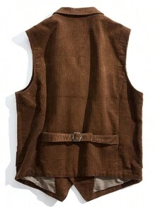 Men's Corduroy Suit Vest Business 5-Button Retro Lapel Sleeveless Jacket - 卡其色 - 查看 2