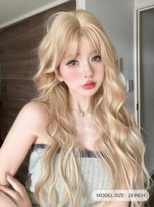 alicegarden 1 Synthetic Heat-Resistant ,Wavy Wigs Gold Wig ,28 Inches Long, Made Of Fiber, Suitable For Daily Use, Natural And Realistic Wig(Excluding Accessories)