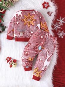2 sztuki świątecznych płatków śniegu i jeleni polarowych swobodnych wygodnych strojów dla dziewczynek, jesień/zima