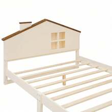 MISSUNNY Full Size Wood Platform Bed With House-Shaped Headboard And Built-In LED, Walnut+Milk White