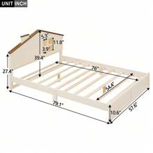 MISSUNNY Full Size Wood Platform Bed With House-Shaped Headboard And Built-In LED, Walnut+Milk White