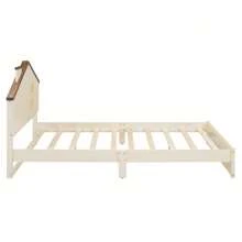 MISSUNNY Full Size Wood Platform Bed With House-Shaped Headboard And Built-In LED, Walnut+Milk White