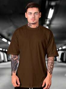 Reverse Centuria Men's Oversized Streetwear T-Shirt 100% Cotton Shirt New Release - 鏽棕色 - 查看 3