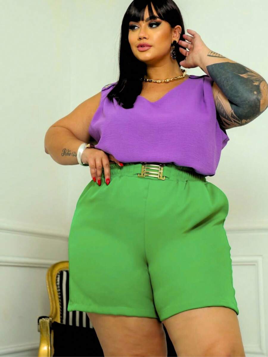 Plus Size Shorts - 綠旗 - 查看 1