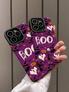 1 pieza Funda suave y a prueba de golpes de piel sintética con patrón de fantasma de calabaza morada, murciélago y mago a rayas, compatible con iPhone y Samsung 15/15 PLUS/15 PRO/15 PRO MAX - Multicolor - Ver 4