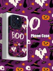 1 pieza Funda suave y a prueba de golpes de piel sintética con patrón de fantasma de calabaza morada, murciélago y mago a rayas, compatible con iPhone y Samsung 15/15 PLUS/15 PRO/15 PRO MAX - Multicolor - Ver 1
