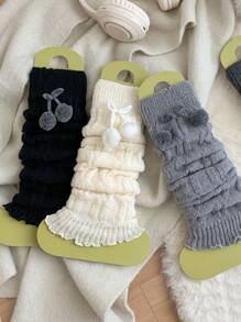 2/4 Pcs Women Furry Ball Decor Black & White Cute Versatile Leg/Foot Warmers, Thickened Long Leg Warmers For Spring/Autumn/Winter