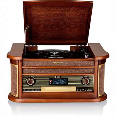  Vintage Vinyl Plattenspieler DAB/DAB+/FM ✅ Versand 48/72h✅  Radio CD-MP3 Player Kassette Bluetooth, Roadstar, HIF-1996D+BT, Holz