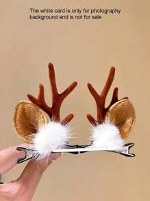 2 件圣诞鹿角、耳朵、铃铛发夹，节日可爱圣诞发饰，适合女性和女孩，装饰性侧夹适合摄影驯鹿 - 彩色 - 查看 9