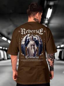 Reverse Centuria Men's Oversized Streetwear T-Shirt 100% Cotton Shirt New Release - 鏽棕色 - 查看 1