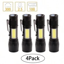 4pcs KunHe USB Rechargeable Mini LED Flashlight, Camping Light Set, Bright 300 Lumens EDC Flashlight, Christmas Gifts For Men