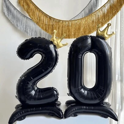 1pc 42 Inch Black Standing Crown Base With 0-9 Numbers, Anniversary, Birthday, Holiday Celebration, Wedding Party Decor