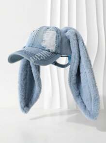 1 gorra de béisbol, gorra de béisbol azul con orejeras largas de felpa, linda gorra lavada, gorra de béisbol desgastada lavada negra con orejeras largas de felpa, adecuada para presentaciones en el escenario y vacaciones de invierno y otoño - Multicolor - Ver 13