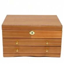 Large Wooden Jewelry Box W/ Safe Lock 3 Layers Retro Storage Organizer Gift - 木頭 - 查看 3