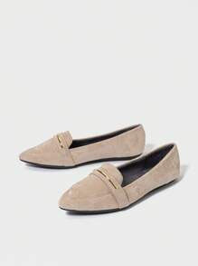 2025年秋季女士尖头平底金属带舒适芭蕾平底鞋 - 杏色 - 查看 5