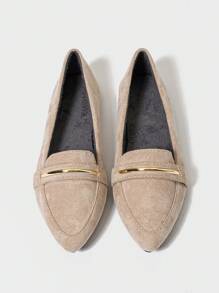 2025年秋季女士尖头平底金属带舒适芭蕾平底鞋 - 杏色 - 查看 6