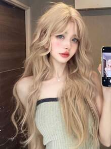 alicegarden 1 Synthetic Heat-Resistant ,Wavy Wigs Gold Wig ,28 Inches Long, Made Of Fiber, Suitable For Daily Use, Natural And Realistic Wig(Excluding Accessories)