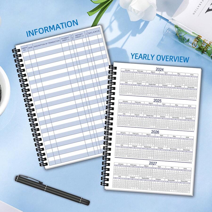 Elegant Blue Checkbook Register 50 Pages DoubleSided Ledger For