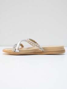 Beira Rio Women's Metal Sandal Metallic Braided With Shiny Rhinestone Studded 8488.108 - 銀色 - 查看 4