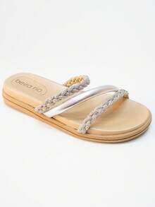 Beira Rio Women's Metal Sandal Metallic Braided With Shiny Rhinestone Studded 8488.108 - 銀色 - 查看 2