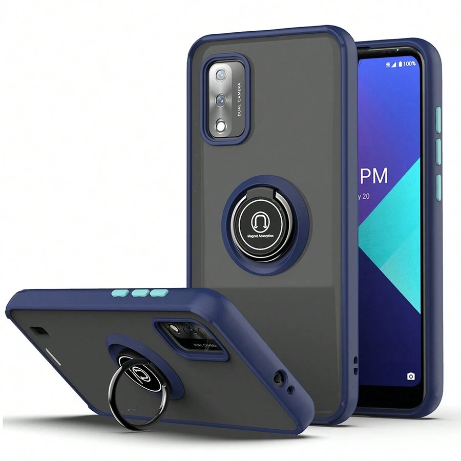 Funda protectora para teléfono Wiko Ride 3 a prueba de golpes y con anillo de soporte inalámbrico, con amortiguación del impacto - Azul - Ver 1