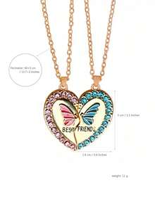 时尚流行心形蝴蝶吊坠项链颈链情侣款带卡片适合送礼 - 彩色 - 查看 8