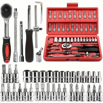 1pc/46pcs Complete Socket Wrench Set With Ratchet. Drill Sockets & Extension Rod-Durable. Multi-Use. Ldeal For Car Repair & DlY Home Tasks-Compact Storage Case Included