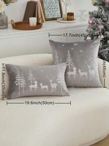 1pc Christmas Deer & Christmas Tree Embroidered Cushion Cover, Suitable For Indoor Decor, Christmas Decorative Pillow Cover, No Filler - Grey - View 4