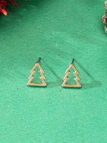 1 Cặp bông tai đinh tán hình cây thông Noel Quà tặng trang sức ngày lễ Giáng sinh mùa đông tối giản cho phụ nữ - Vàng - Xem 1